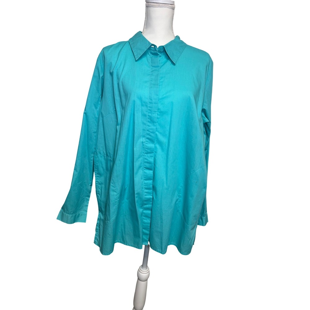 Joan Rivers Women's Teal Long-Sleeve Button-Down Shirt Size Large